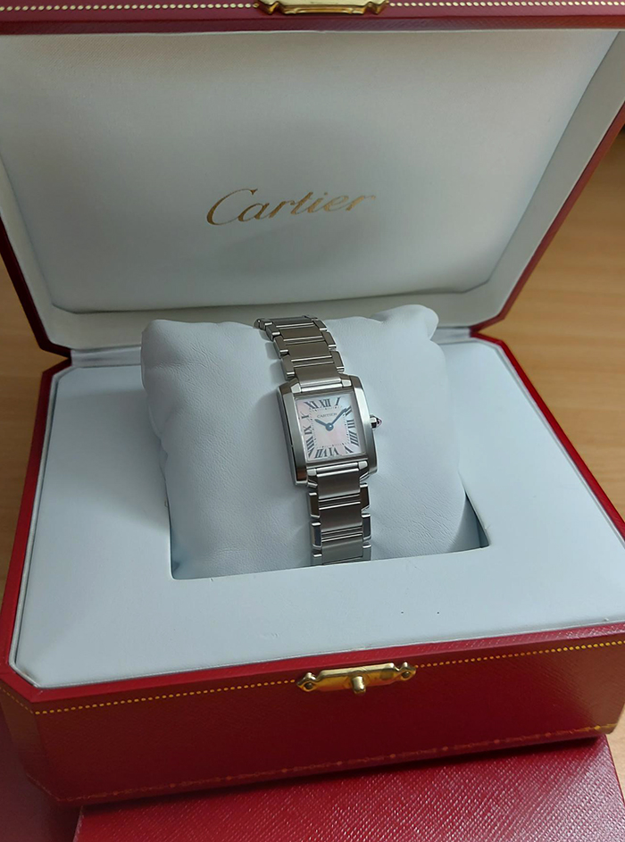 Cartier Tank Francaise Pink Mother Of Pearl Ladies Quartz Watch Ref. W51028Q3